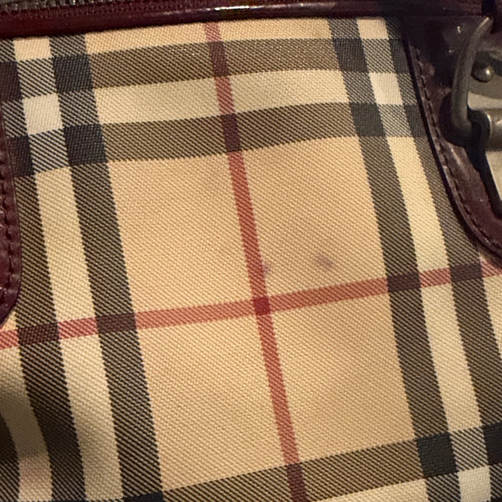 Burberry Beige Check Satchel with Burgundy Patent Trim - Picture 7 of 7